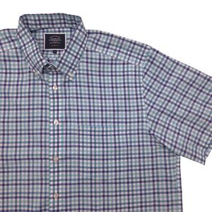 Charles Tyrwhitt Classic‎ Fit Short Sleeve Blue Plaid Button Shirt Mens Large